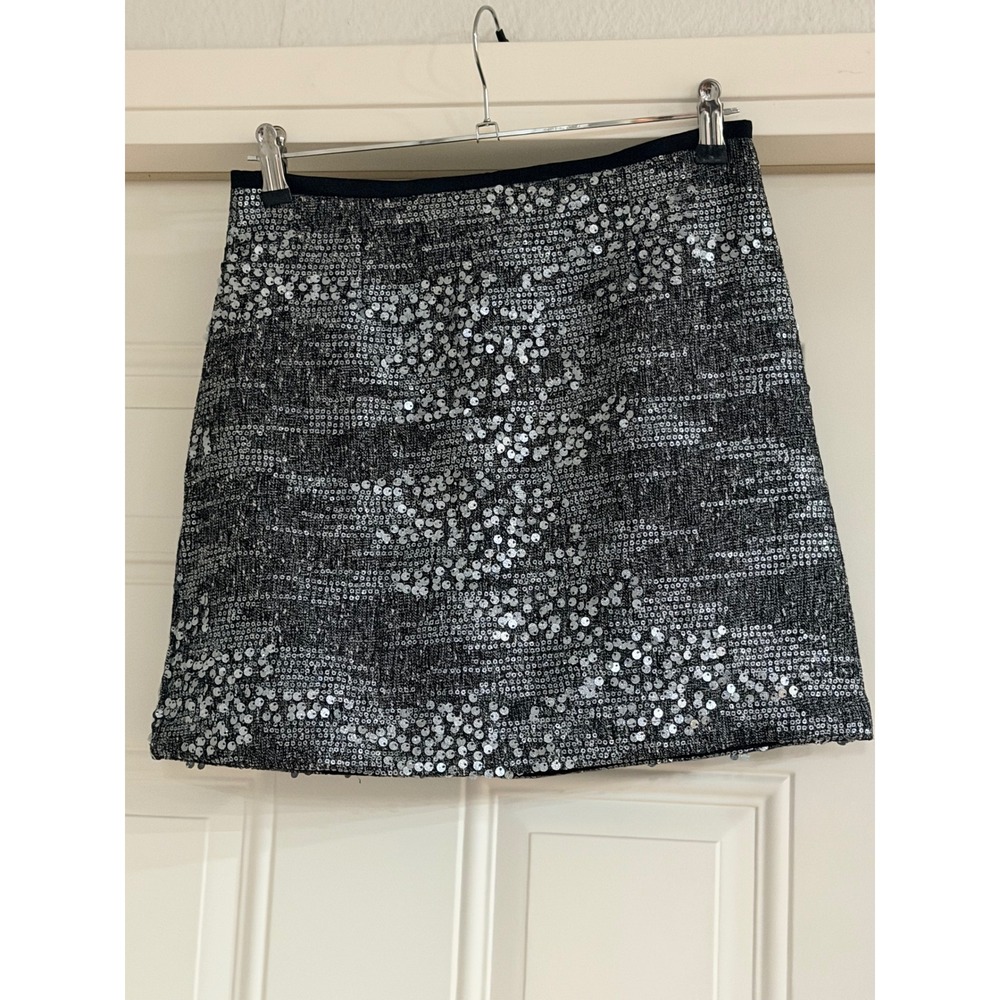 Intrepide Women Silver Sequin Mini Skort Black Party Skirt Size S Tweed Boucle - Picture 3 of 7